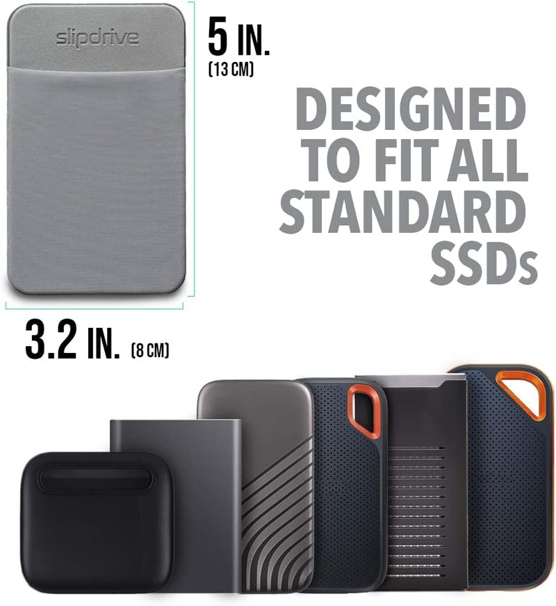 Slipdrive حافظة قرص صلب محمولة للكمبيوتر المحمول - قرص صلب SSD - لاصق قابل لإعادة الاستخدام - 5 بوصة × 3.2 بوصة حافظة خارجية لحمل القرص الصلب - حقيبة سفر جيب (صغيرة، رمادية) - Image 2